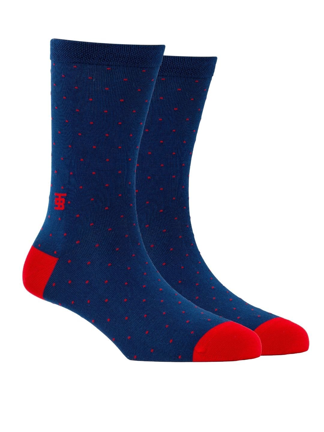 SockSoho Men Teal Blue & Red Geometric Patterned Above Ankle-Length Socks