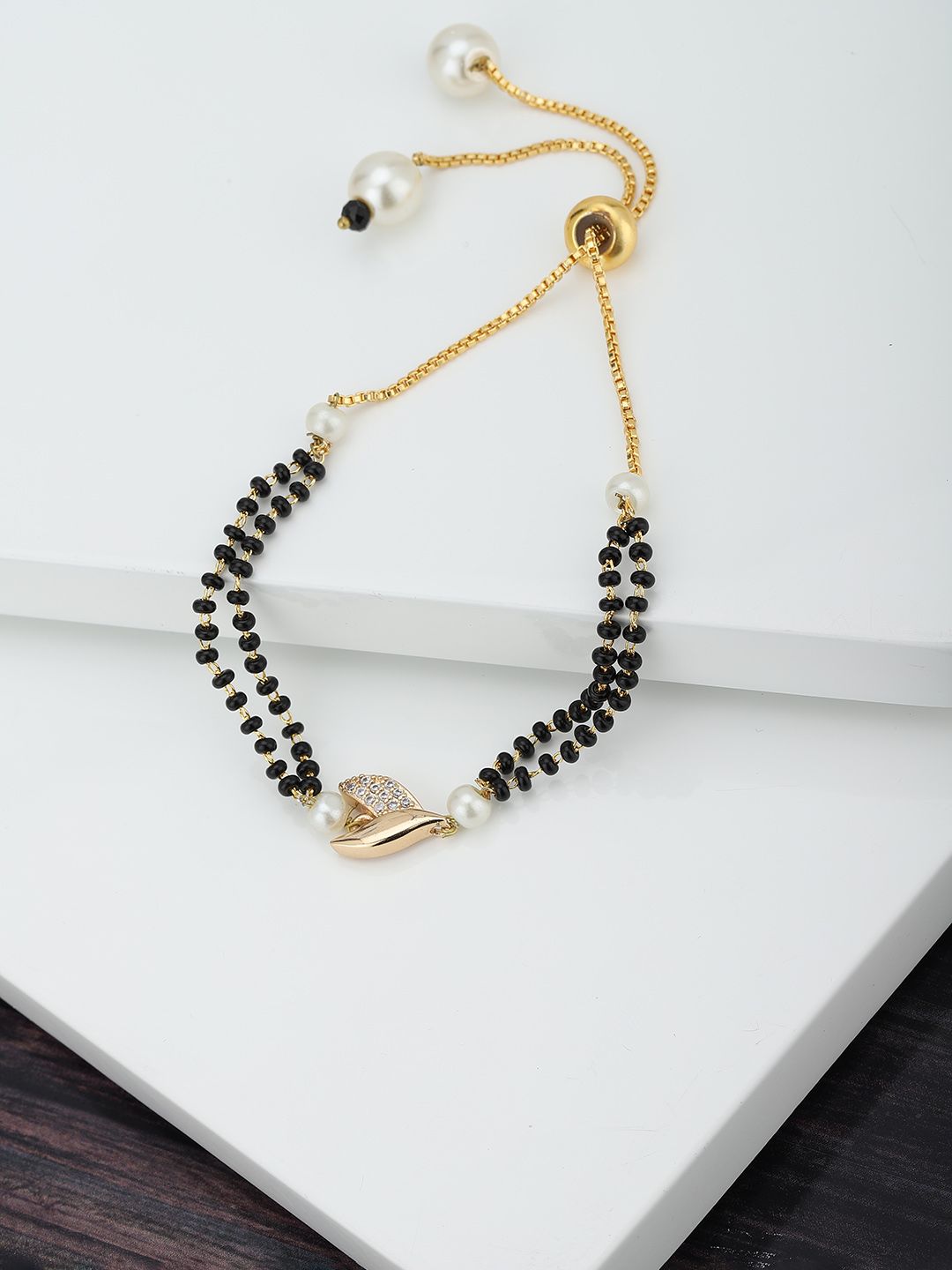 Carlton London Black Gold-Plated Beaded & CZ-Studded Handcrafted Mangalsutra Bracelet Price in India