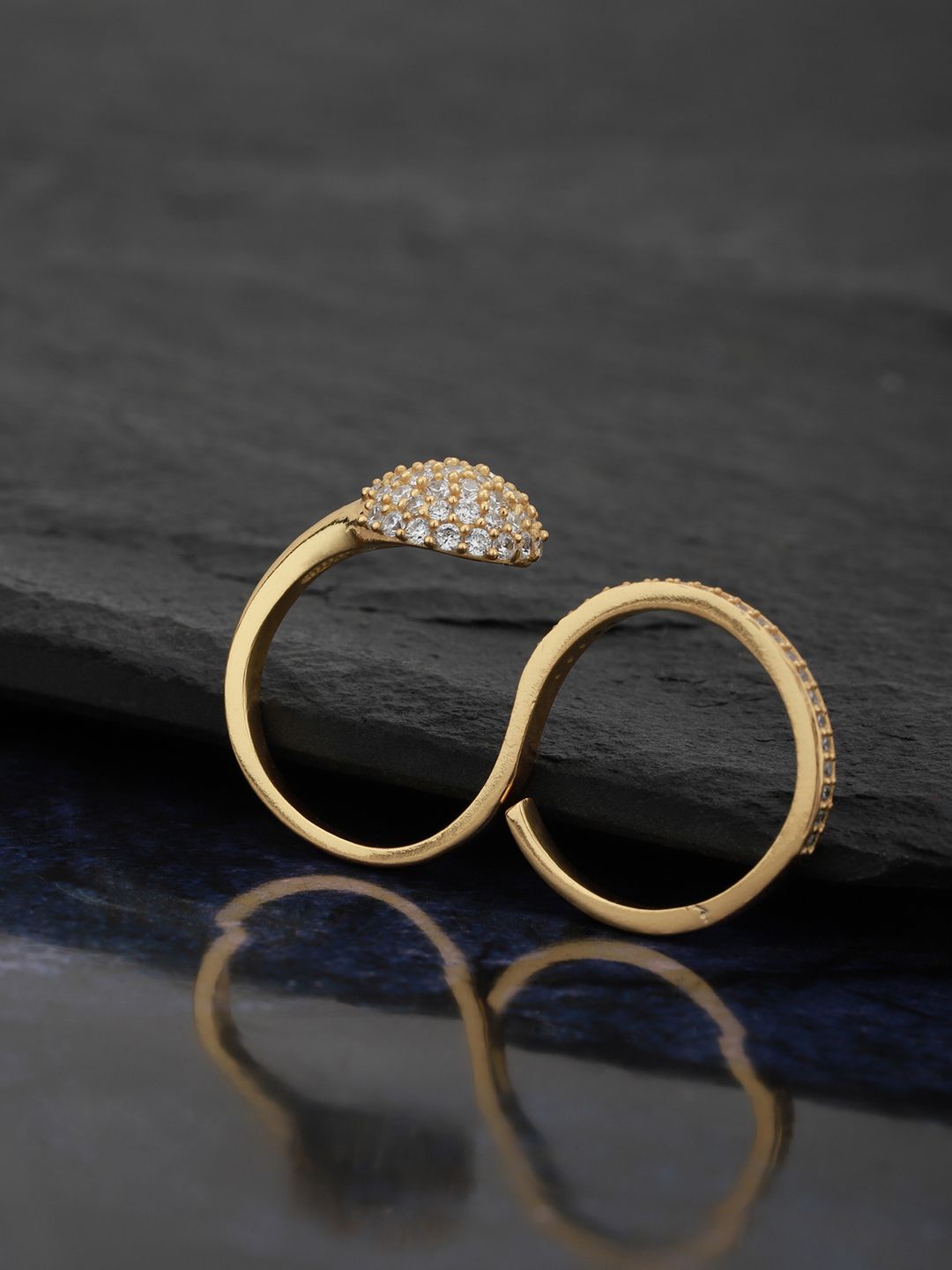 Carlton London Women Gold-Plated CZ-Studded Handcrafted Adjustable Dual Finger Ring Price in India