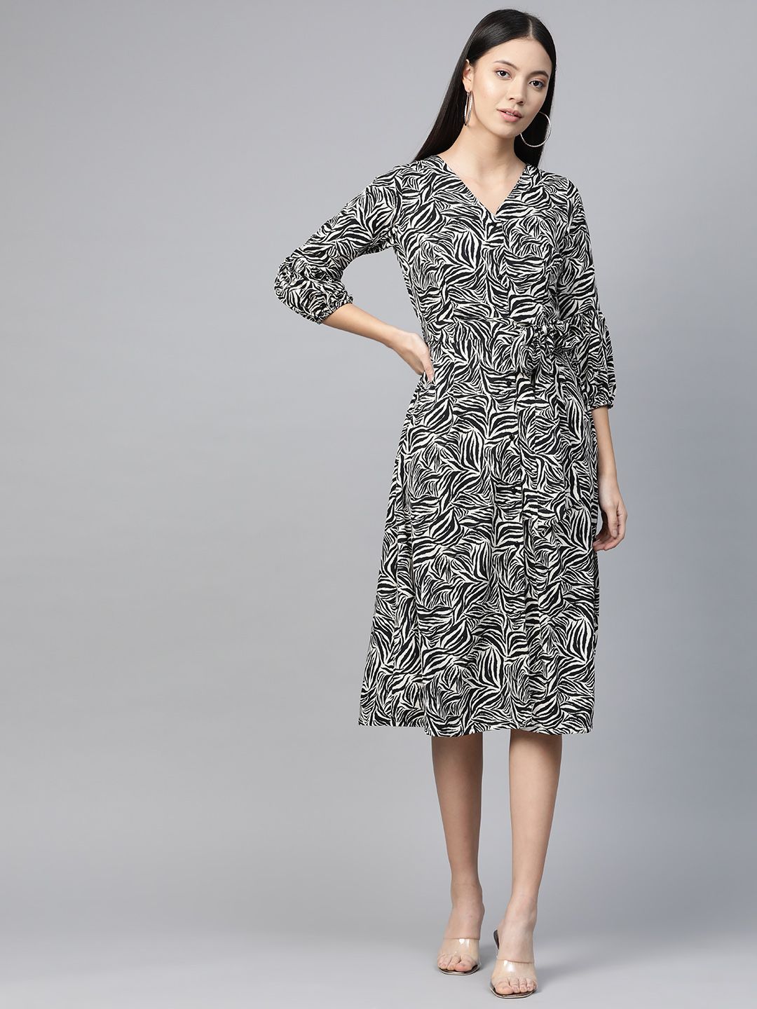 plusS Women Black & White Zebra Print A-Line Dress Price in India