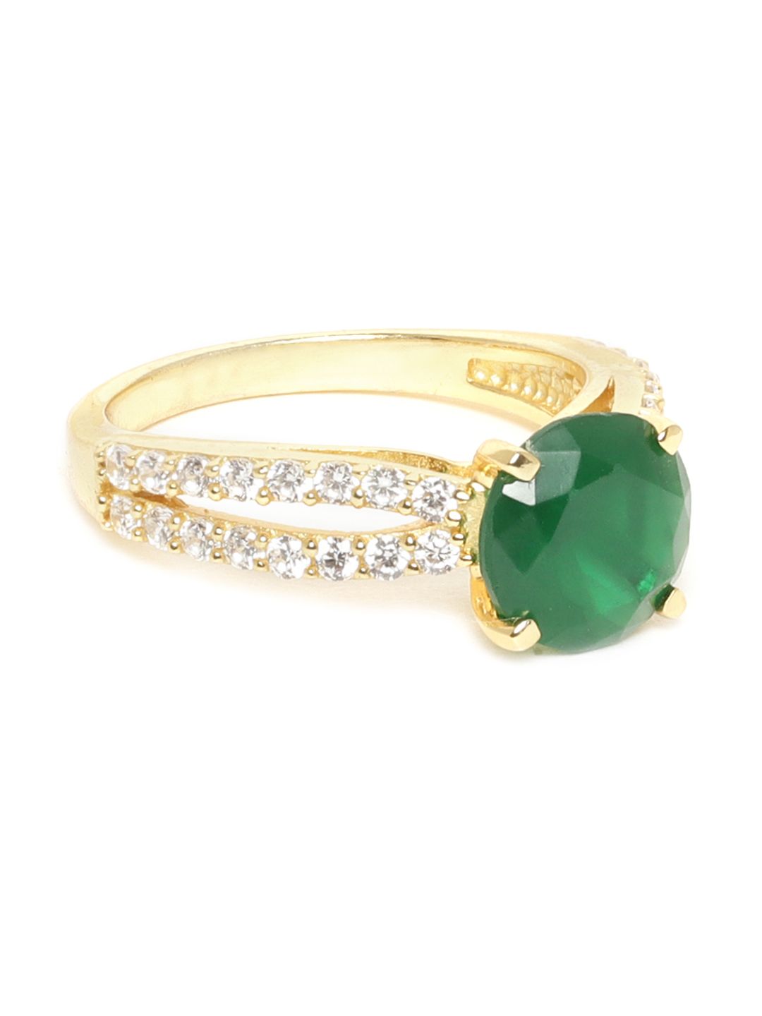 Carlton London Women Green Gold-Plated CZ-Studded Handcrafted Finger Ring Price in India