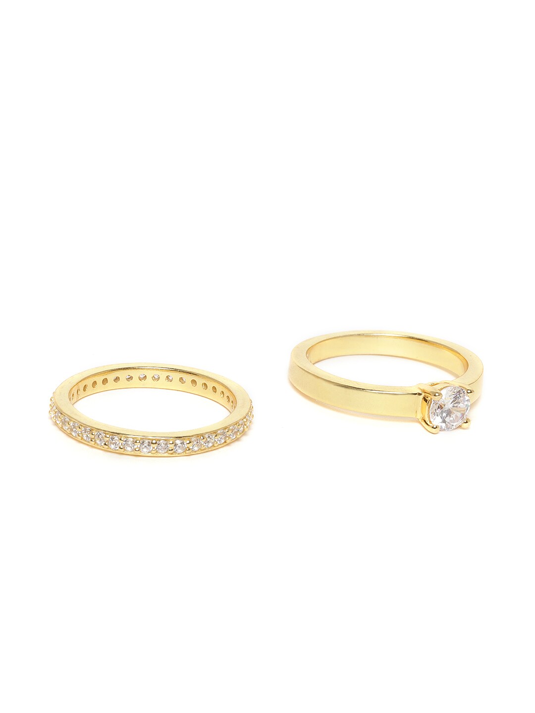 Carlton London Set of 2 Gold-Plated CZ Studded Handcrafted Couple Rings Price in India
