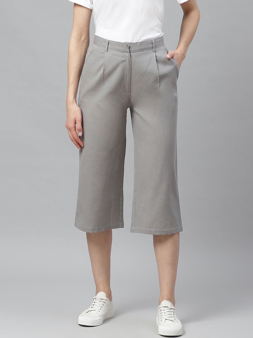 Myshka Women Grey Regular Fit Solid Culottes Price in India