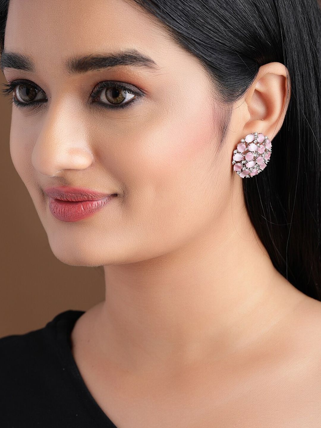 Rubans Silver & Pink Circular Studs Price in India