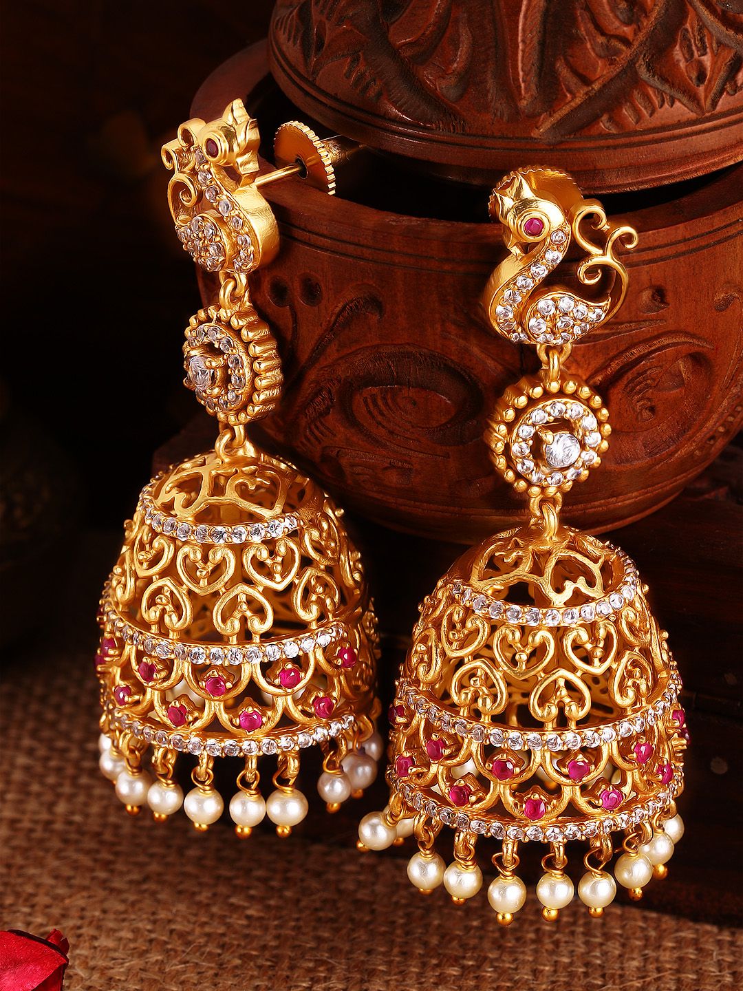 Rubans Gold-Toned Dome Shaped Jhumkas Price in India