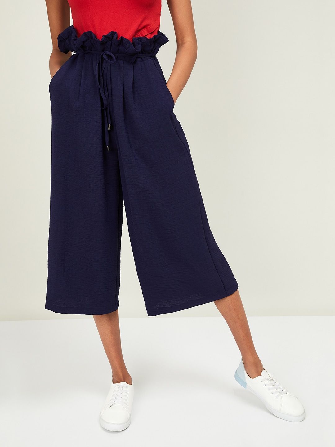 Ginger by Lifestyle Women Navy Blue Regular Fit Solid Culottes