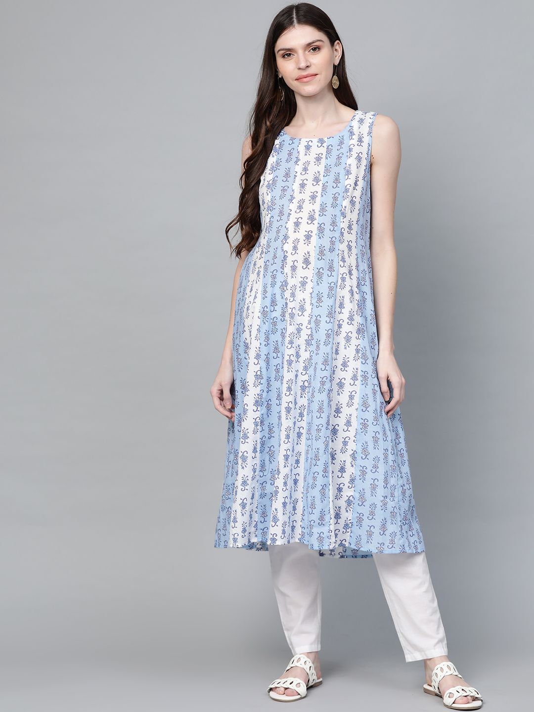 anayna Women Blue & White Ethnic Motifs Screen Print A-Line Maternity & Nursing Kurta Price in India