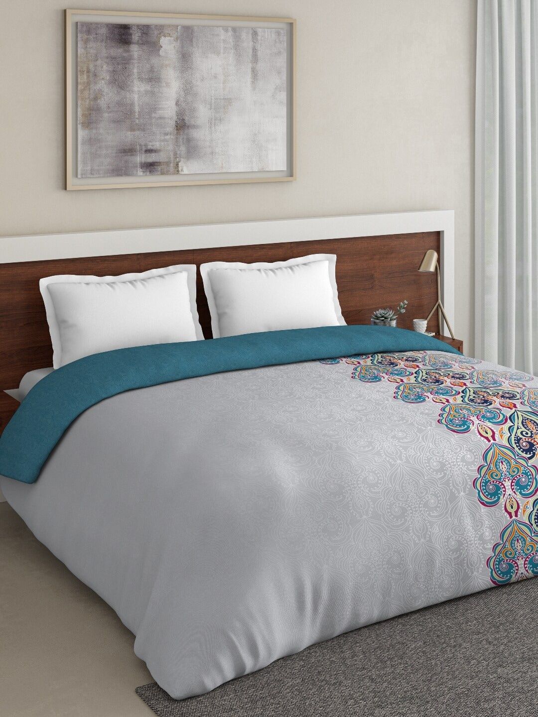 DDecor Grey & Teal Abstract Mild Winter 150 GSM Double Bed Comforter Price in India