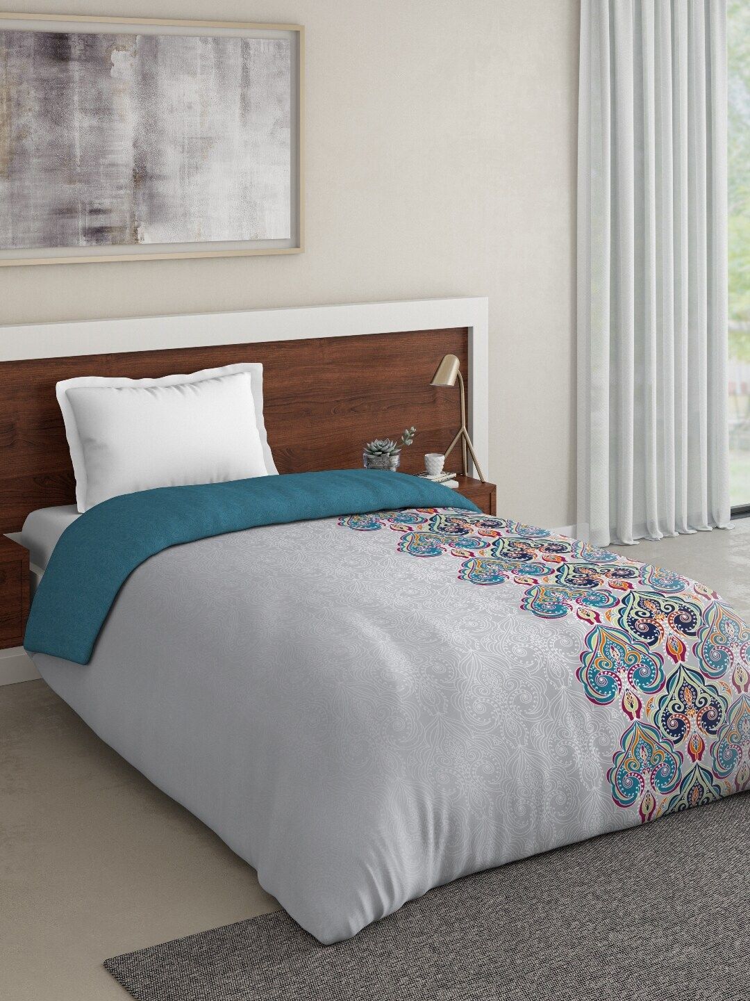 DDecor Grey Ethnic Motifs Mild Winter 150 GSM Single Bed Comforter Price in India