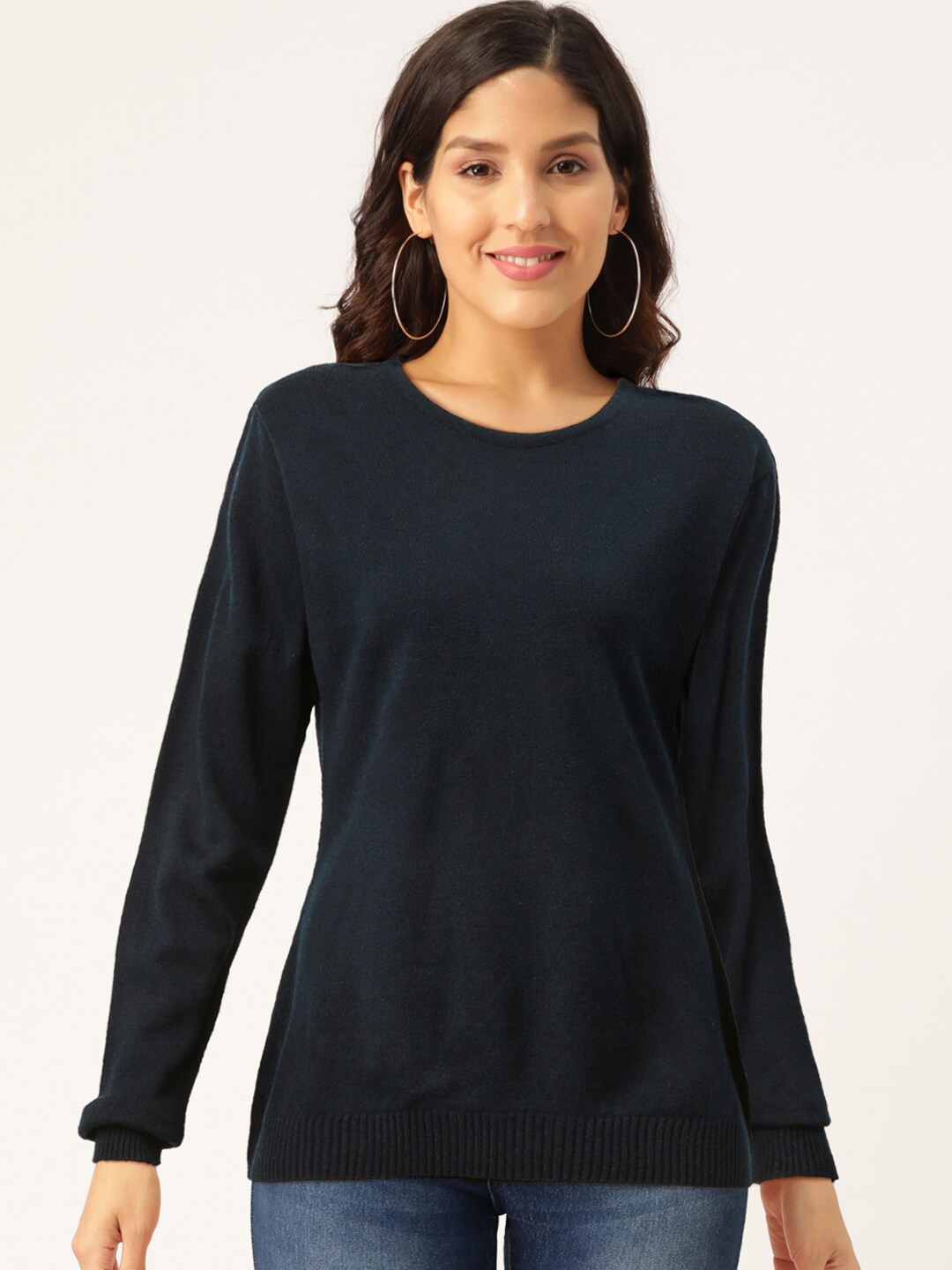 Okane Women Navy Blue Solid Pullover Price in India