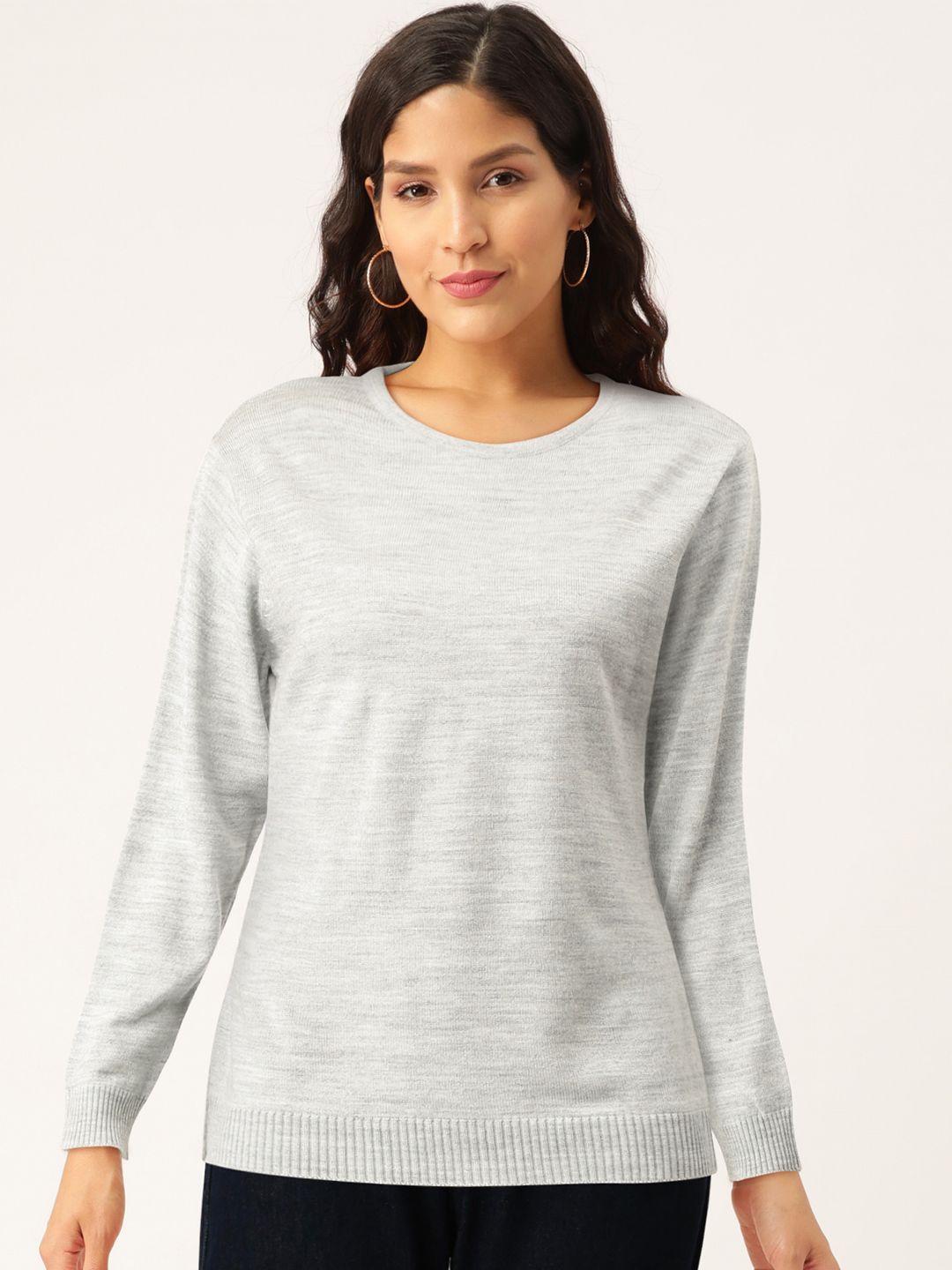 Okane Women Grey Melange Solid Pullover Price in India