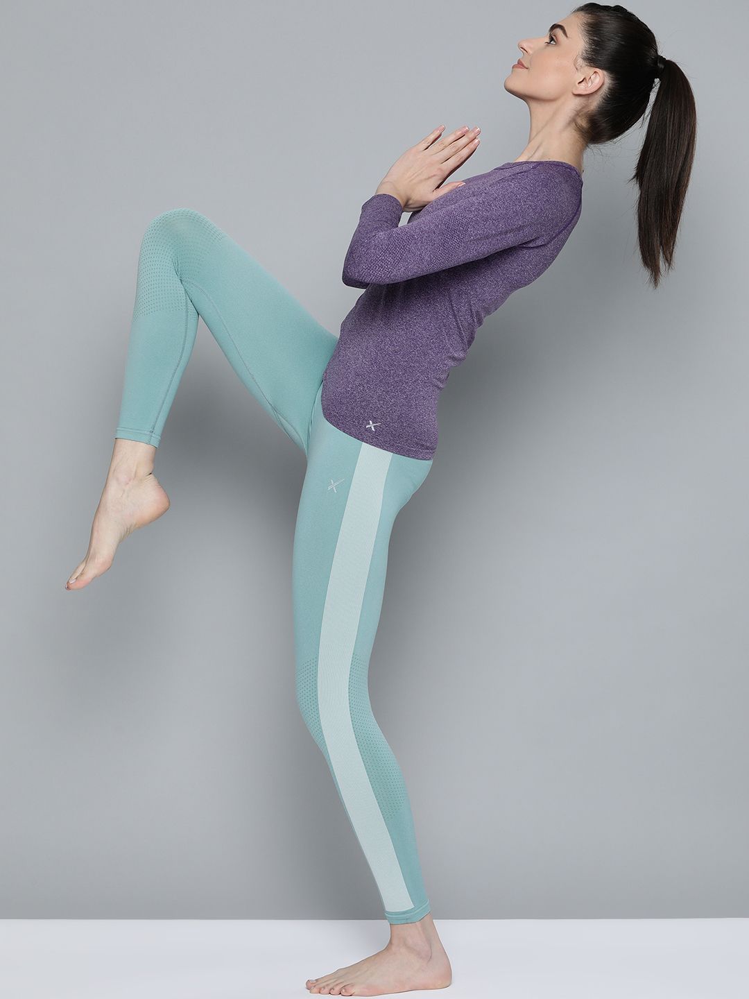 HRX by Hrithik Roshan Women Blue Solid Yoga Tights Price in India
