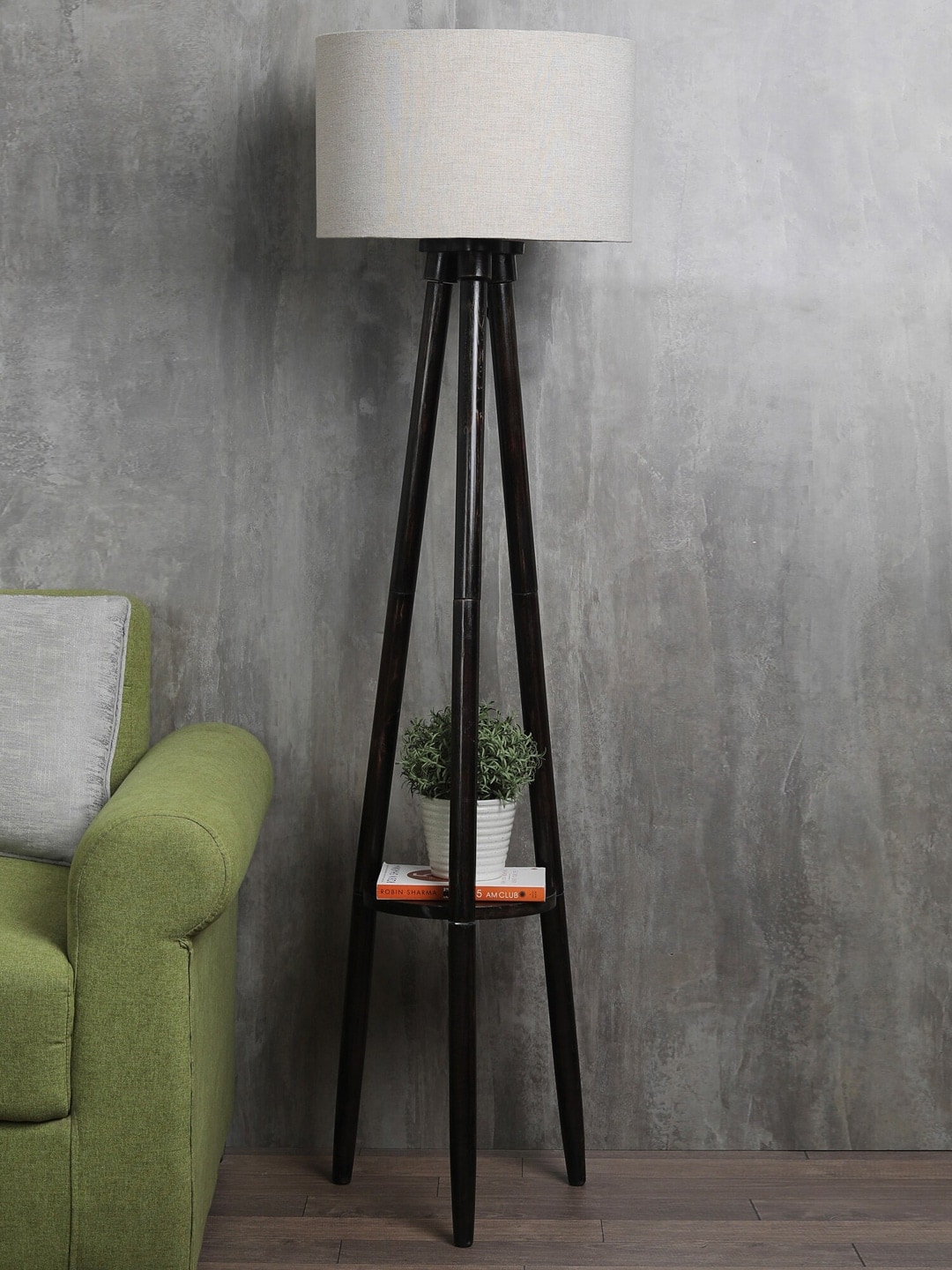 SANDED EDGE Off-White & Black Solid Contemporary Floor Lamp with Shade Price in India