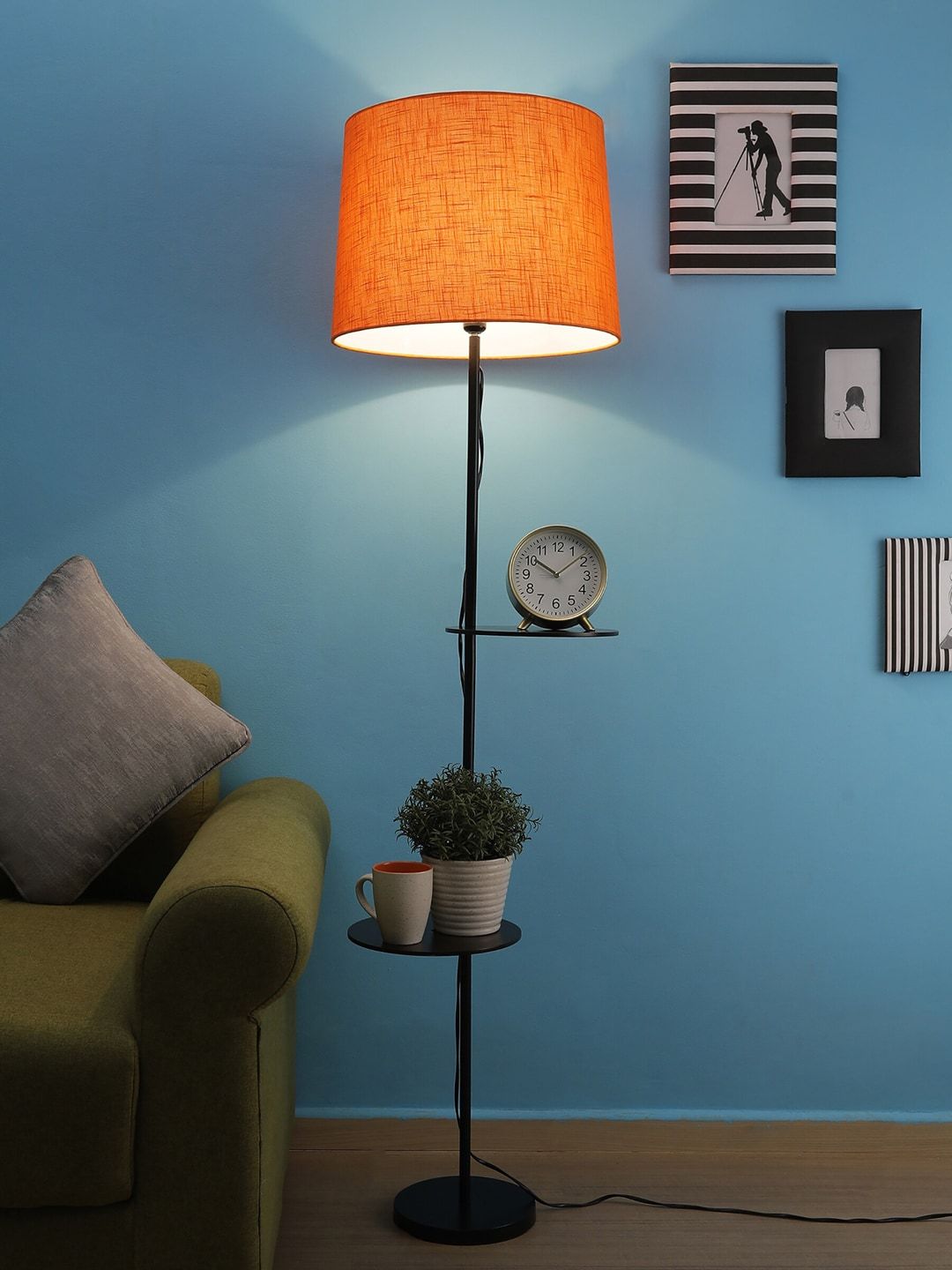 SANDED EDGE Orange & Black Solid Contemporary Shelf Lamp Price in India
