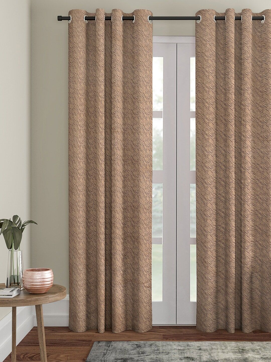 ROMEE Brown Jacquard Single Room Darkening Door Curtain Price in India