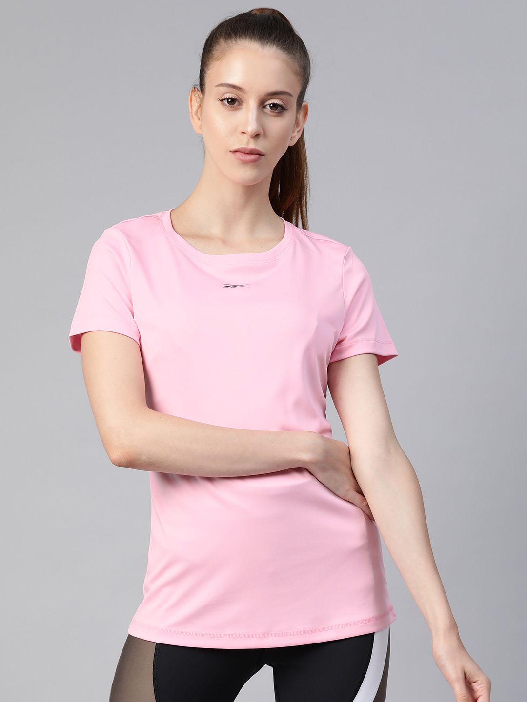 Reebok Women Pink Solid Core W Poly Training T-Shirt Price in India