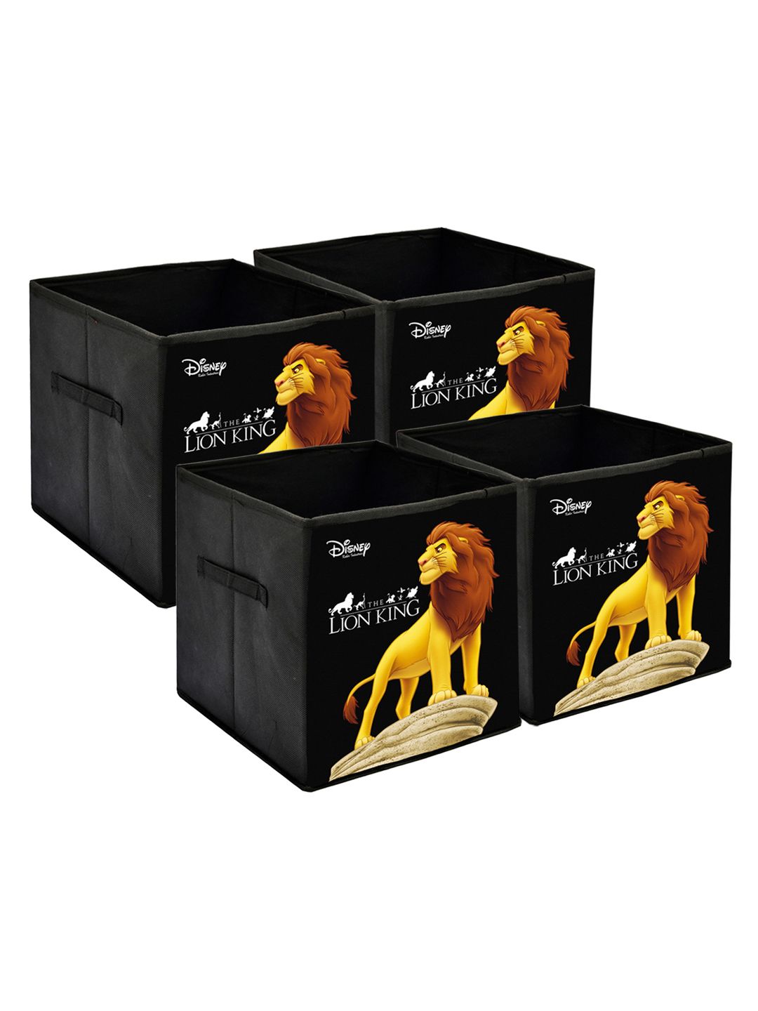 Kuber Industries Set Of 4 Black & Yellow Disney Lion King Printed Non-Woven Foldable Sustainable Storage Boxes Price in India