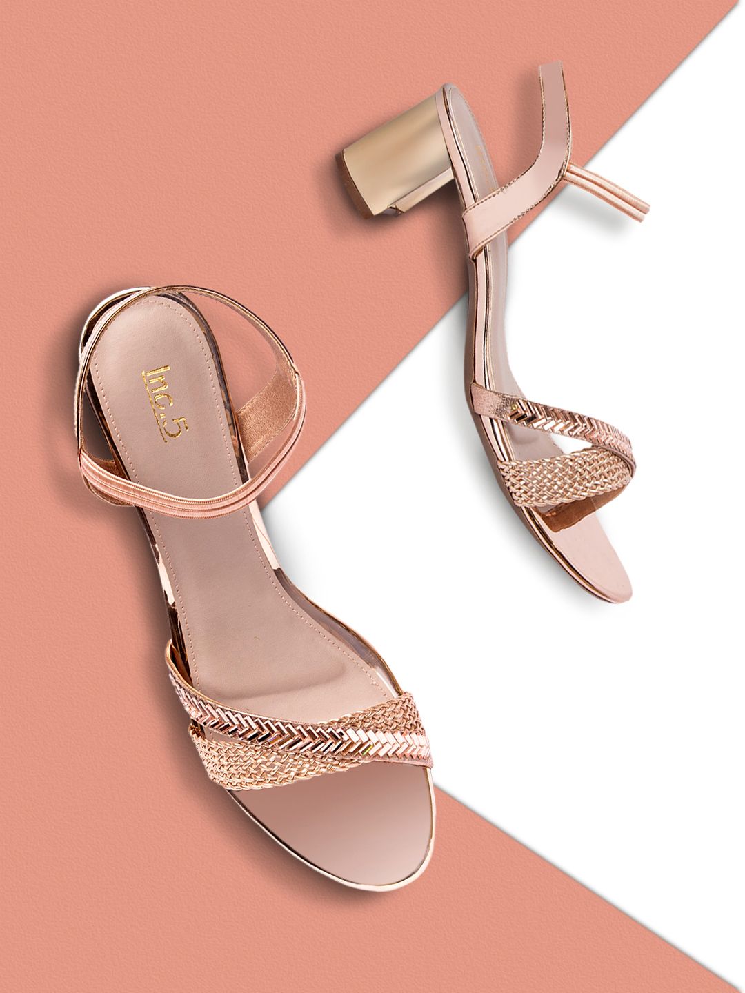 Inc 5 Women Rose Gold Embellished Block Heels Price in India