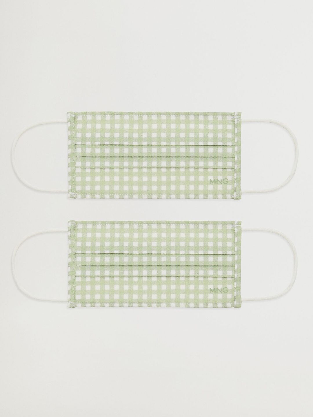 MANGO Women Pack of 2 Green & White Checked 2 Ply Hygienic Reusable Masks Price in India