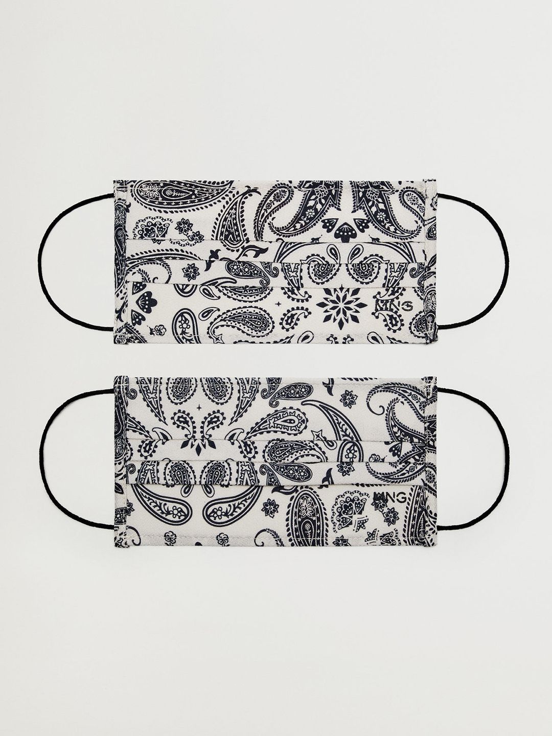 MANGO Women Pack of 2 Black & Off-White Paisley Print Reusable 1-Ply Cloth Masks Price in India