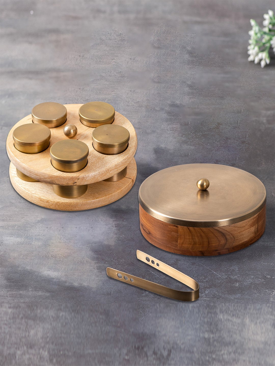 nestroots Brown & Gold-Toned Masala Box & Chapati Box Combo Set Price in India
