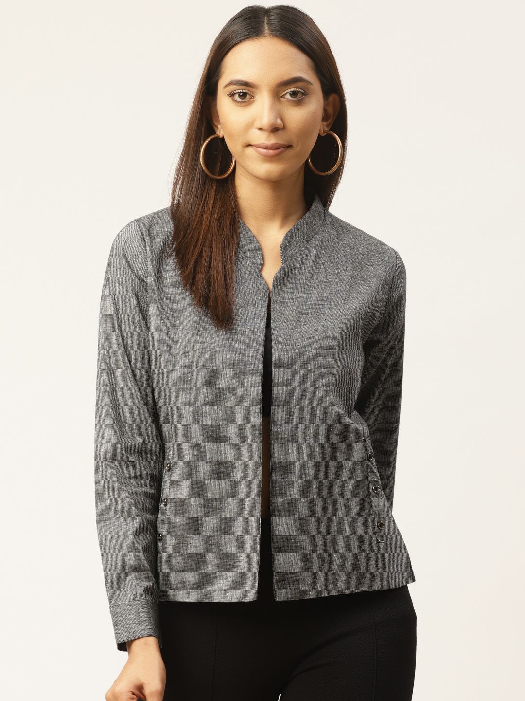 Cottinfab Women Grey Self Design Lightweight Open Front Jacket Price in India