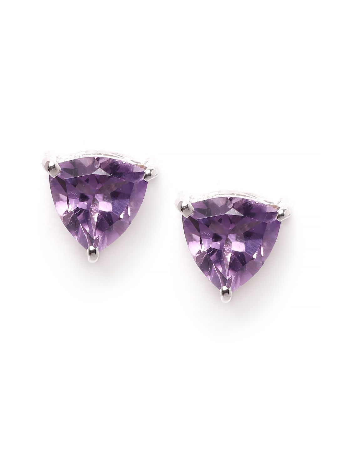 Silgo Purple Rhodium-Plated Amethyst-Studded 925 Sterling Silver Triangular Studs Price in India