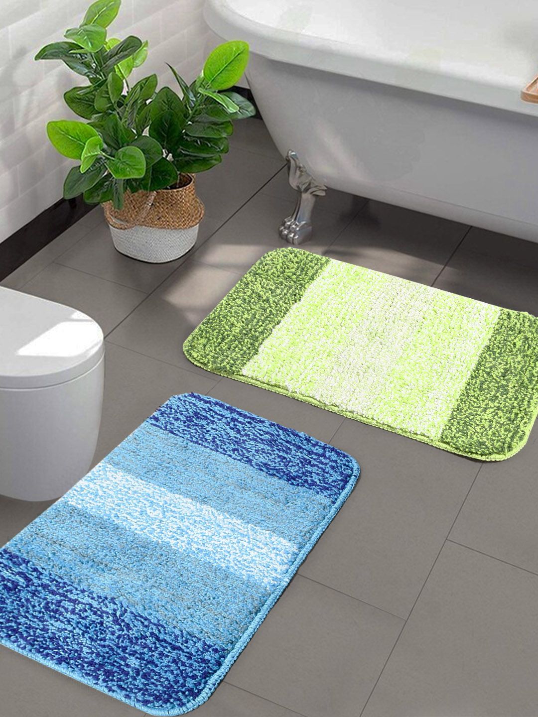 Saral Home Set Of 2 Striped Anti-Skid Bath Mats Price in India