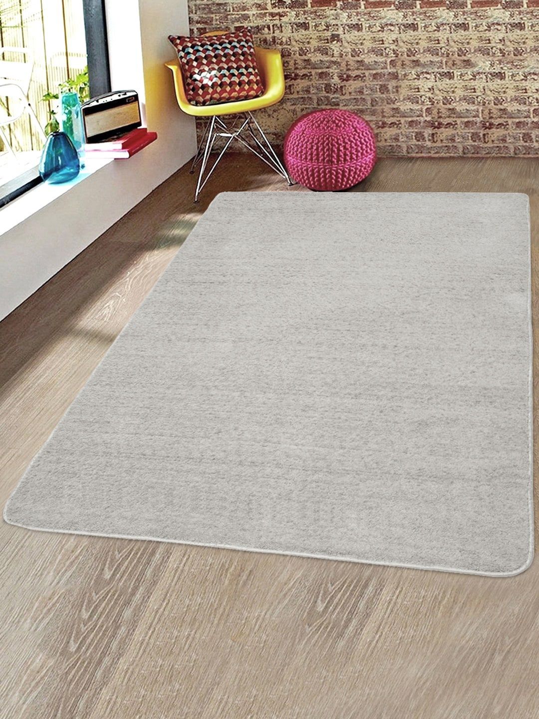 Saral Home Unisex Grey-Melange Solid Anti-Skid Carpet Price in India