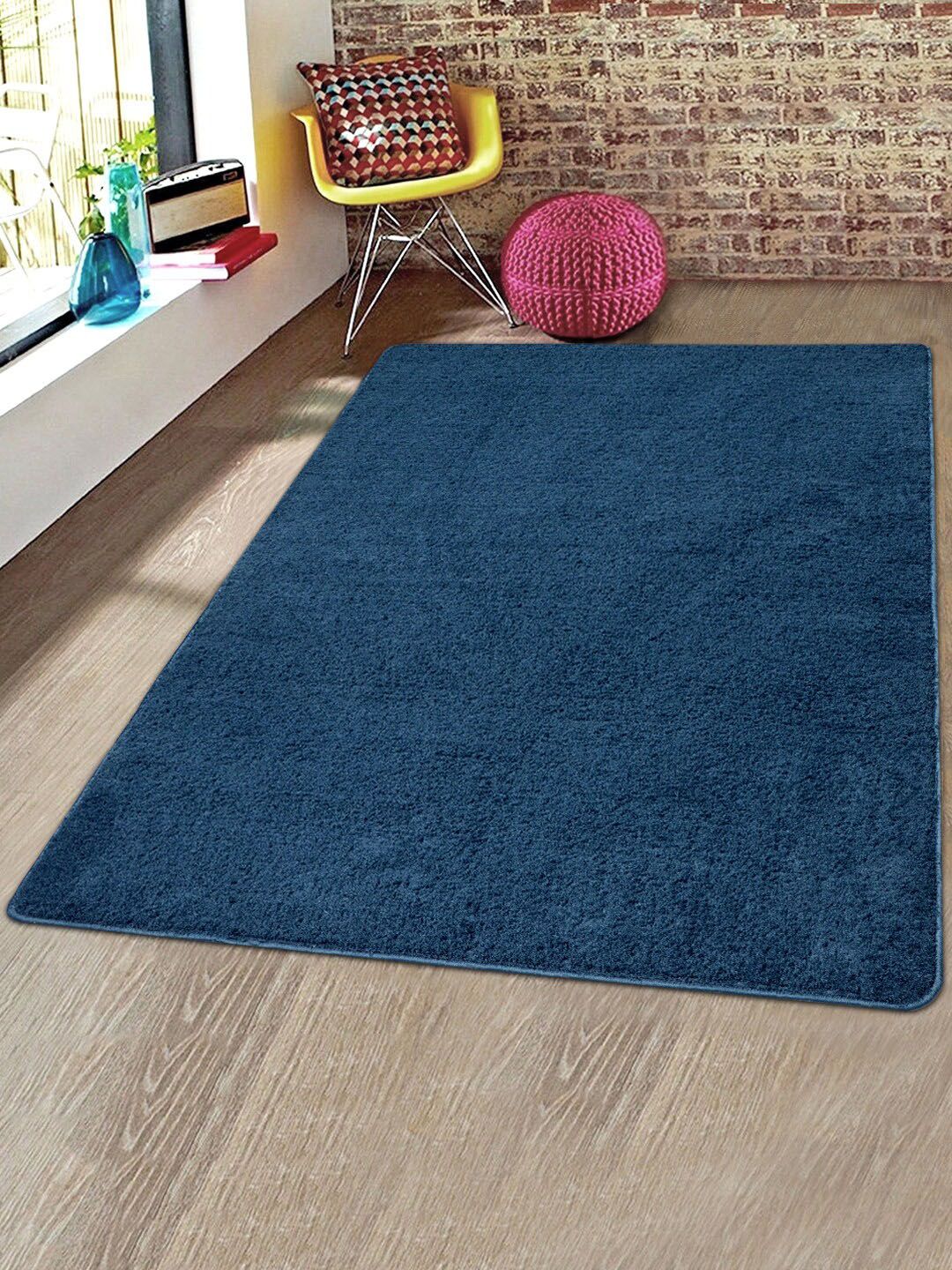 Saral Home Blue Solid Shaggy Anti-Skid Carpet Price in India