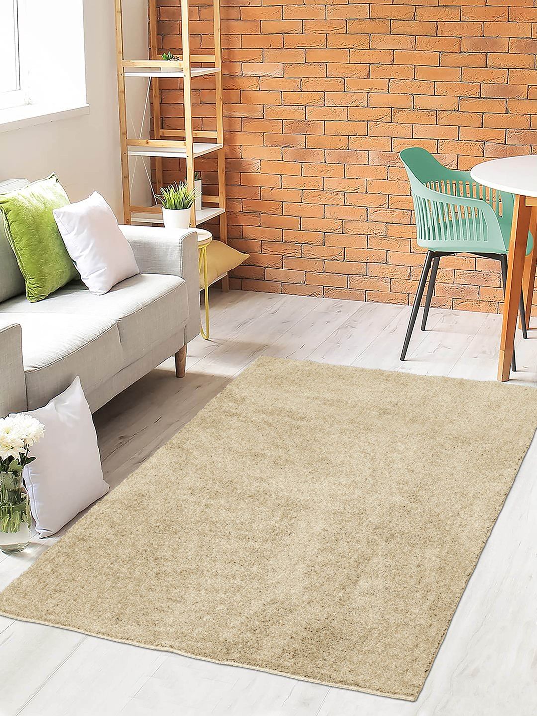 Saral Home Saral Home Beige Solid Shaggy Anti-Skid Carpet
