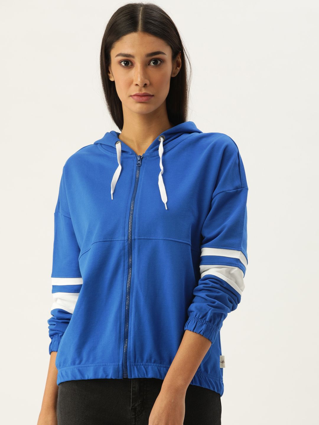 Flying Machine Women Blue Solid Hooded Sweatshirt Price in India