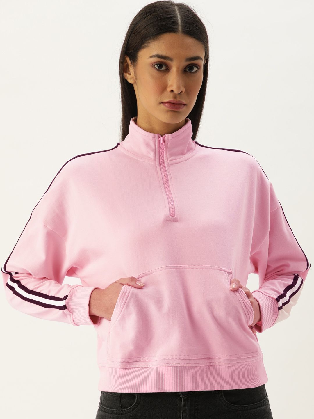 Flying Machine Women Pink Solid Sweatshirt Price in India