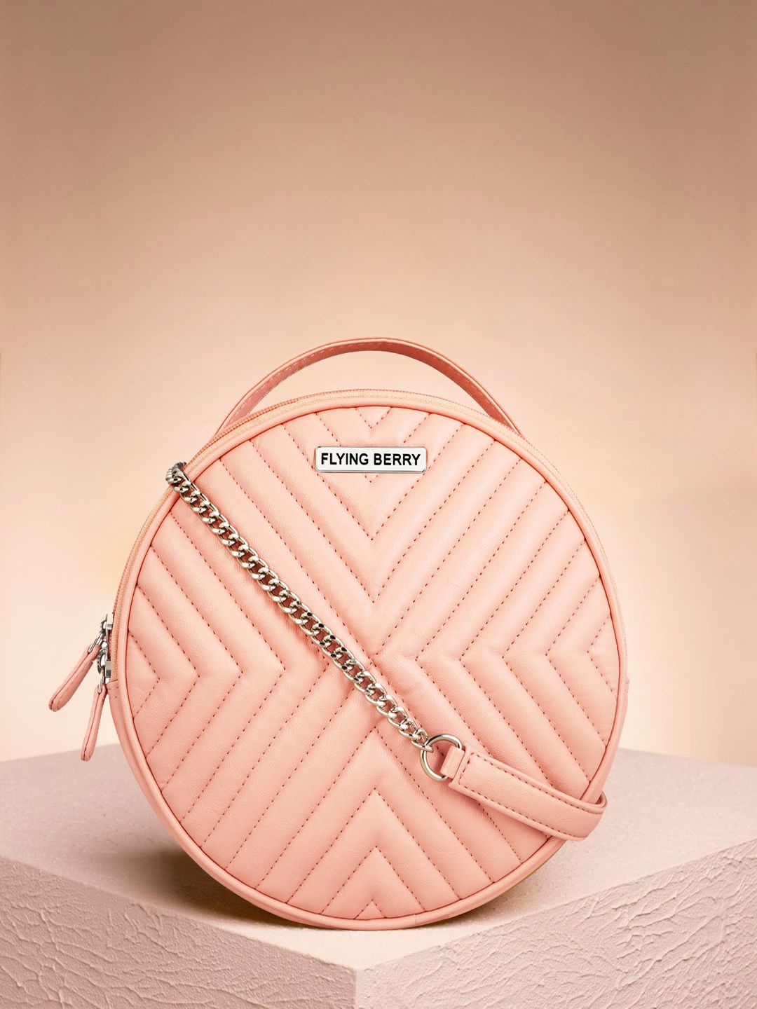 FLYING BERRY Peach-Coloured Textured Sling Bag Price in India