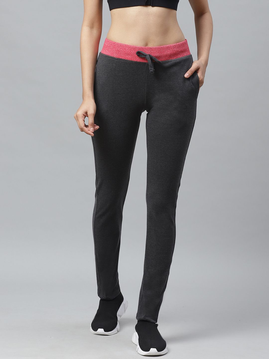 Cayman Women Charcoal Grey Solid Track Pants Price in India