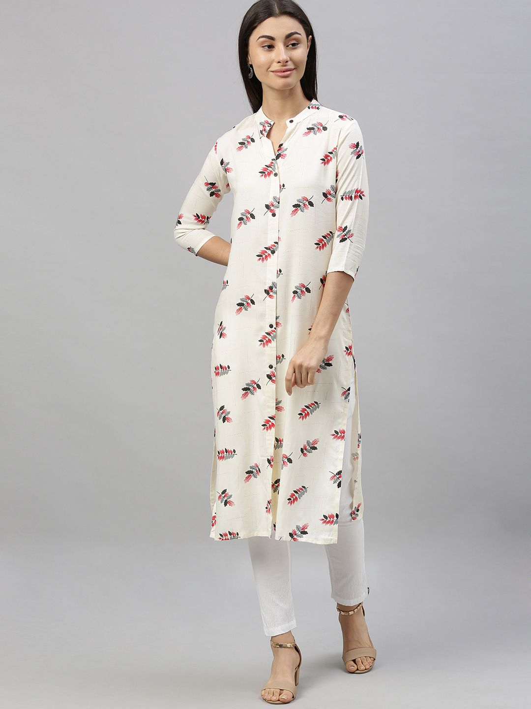 MIMOSA Women White Printed Straight Kurta