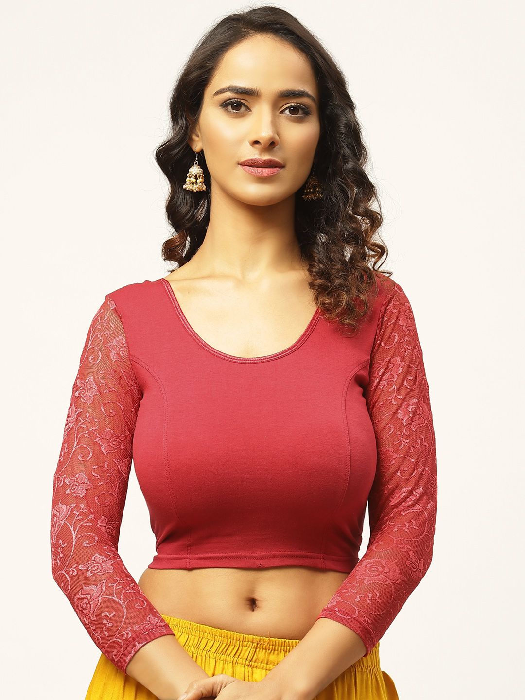 VASTRANAND Women Maroon Solid Stretchable Saree Blouse With Lace Detail Price in India