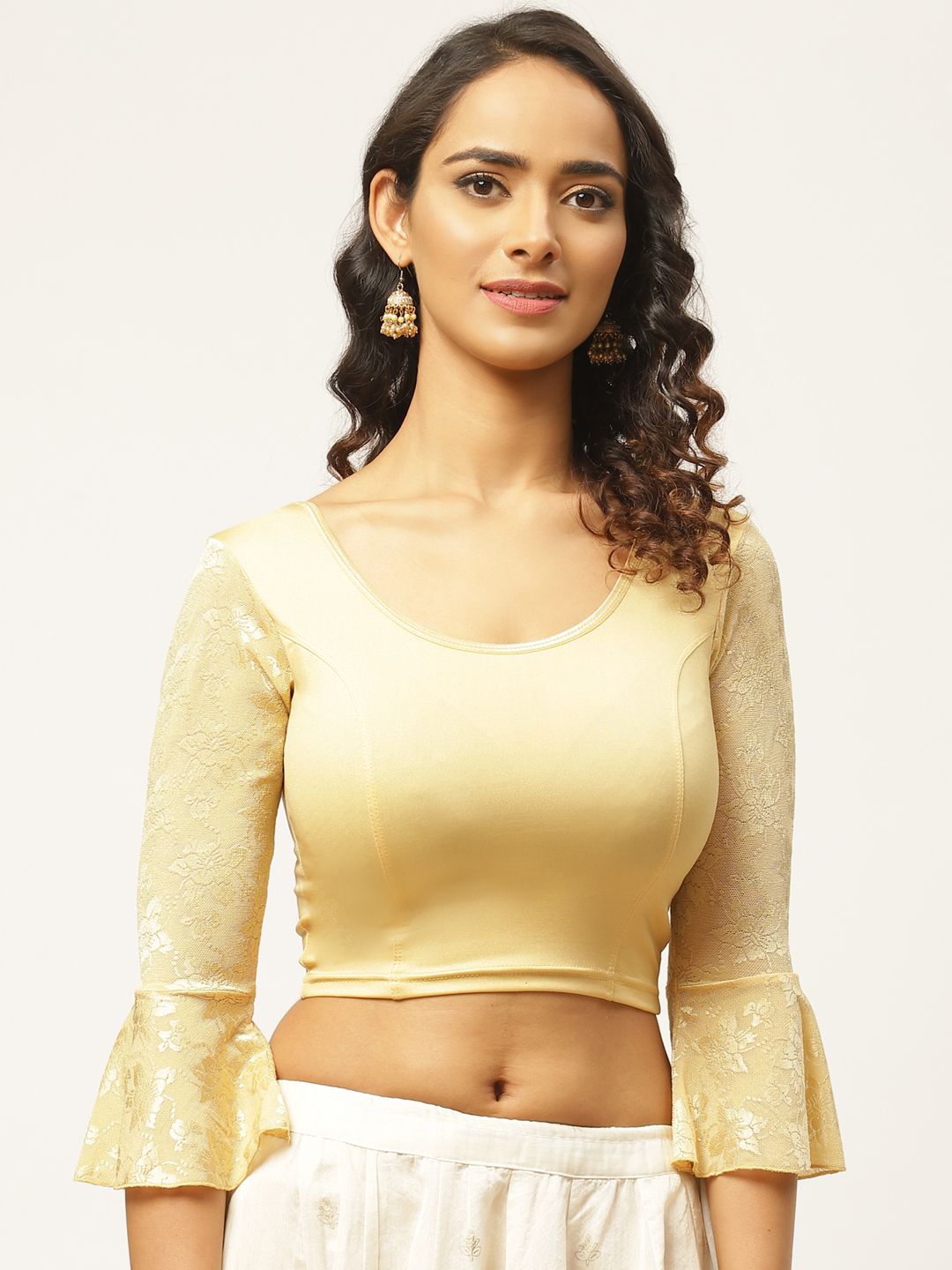 VASTRANAND Women Beige Cotton Solid Stretchable Saree Blouse Price in India