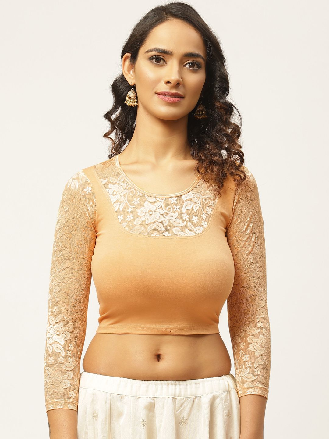 VASTRANAND Women Cream-Coloured Solid Stretchable Saree Blouse Price in India