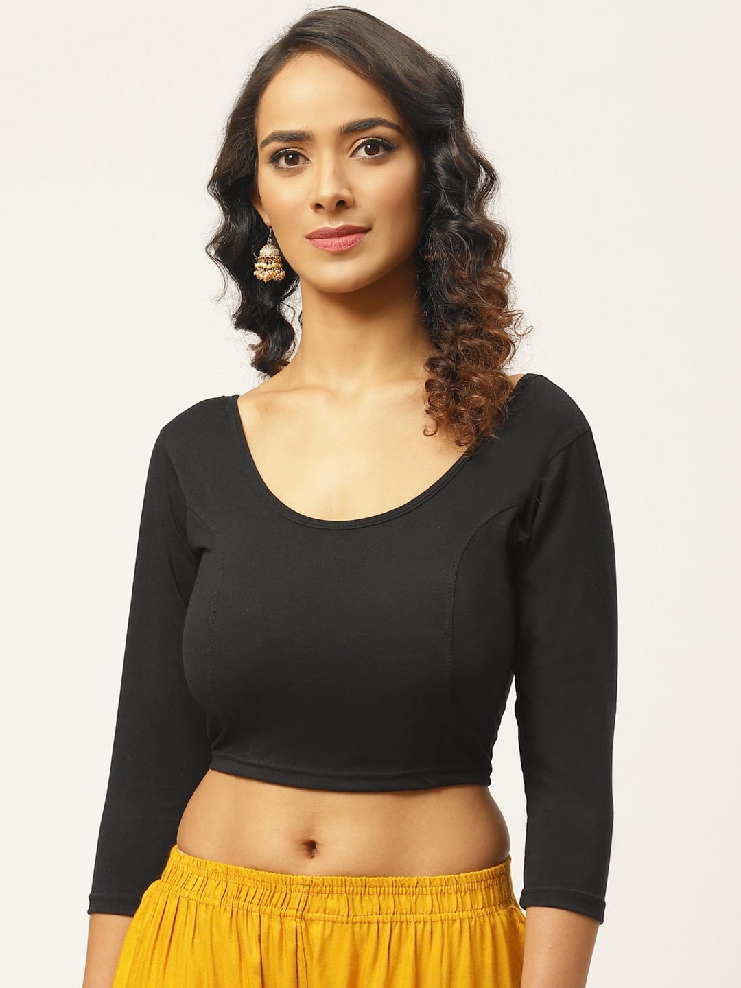 VASTRANAND Women Black Cotton Solid Stretchable Saree Blouse Price in India