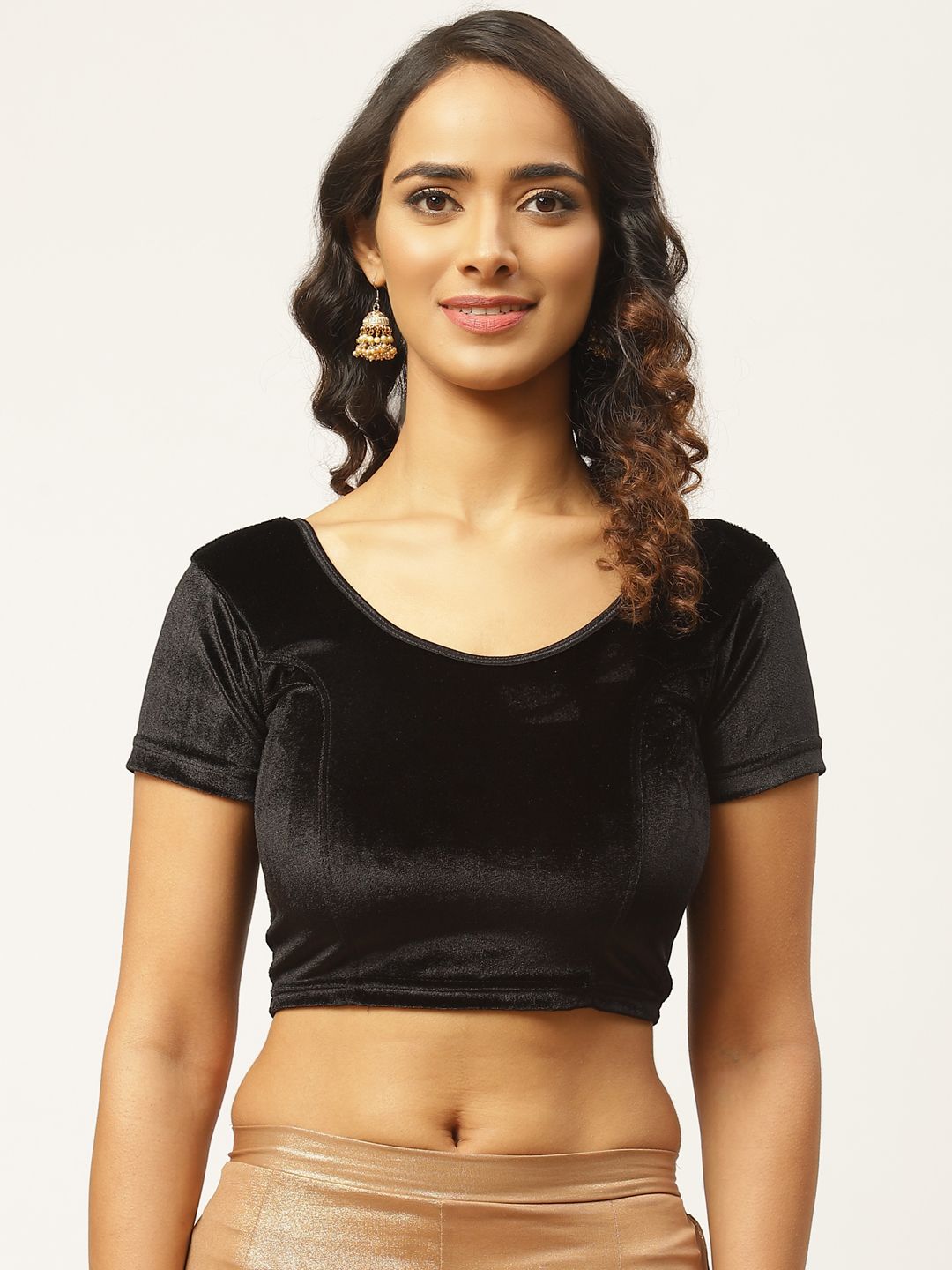 VASTRANAND Women Black Solid Velvet Finish Stretchable Saree Blouse Price in India