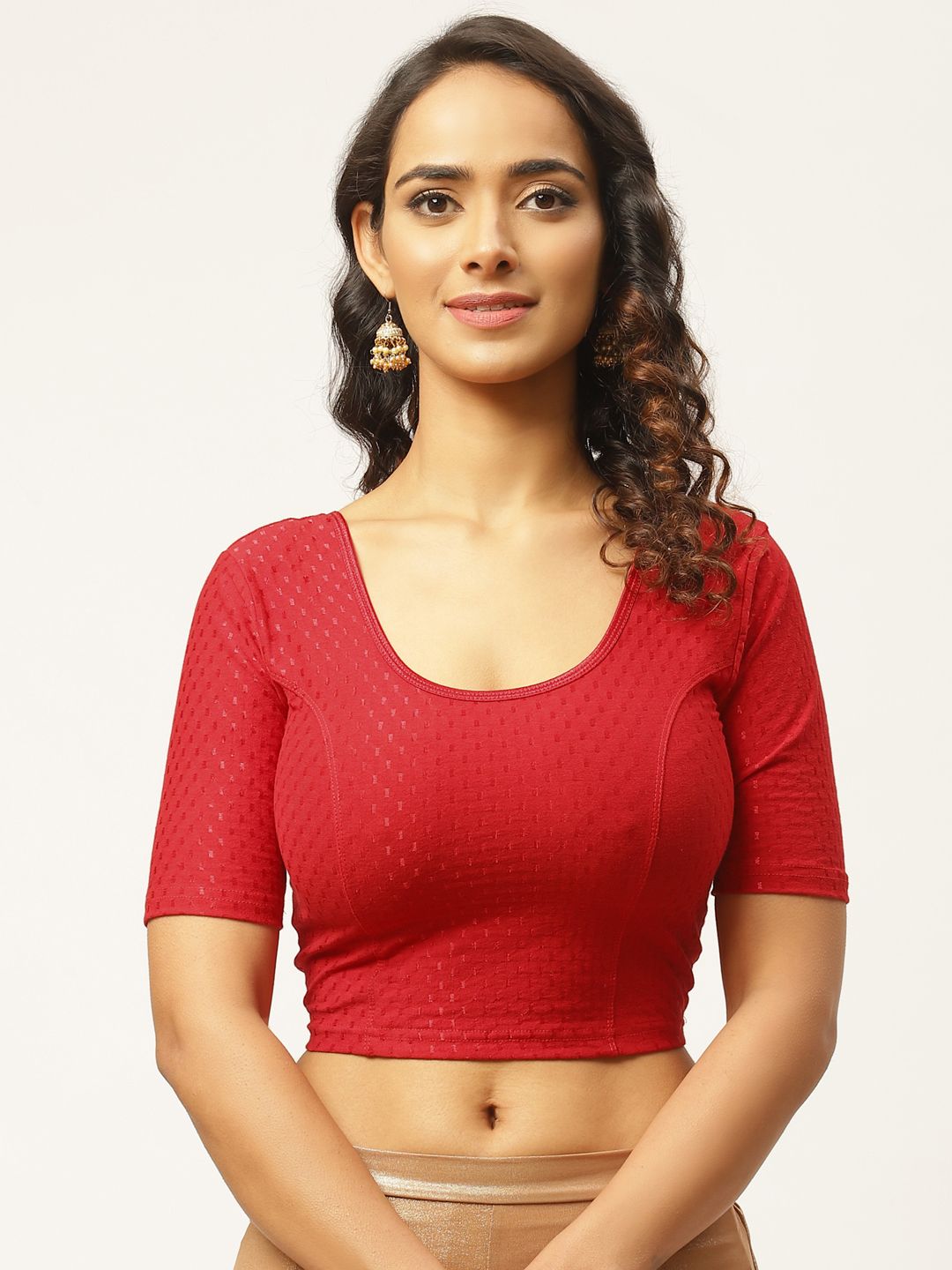 VASTRANAND Women Red Cotton Woven Design Stretchable Saree Blouse Price in India