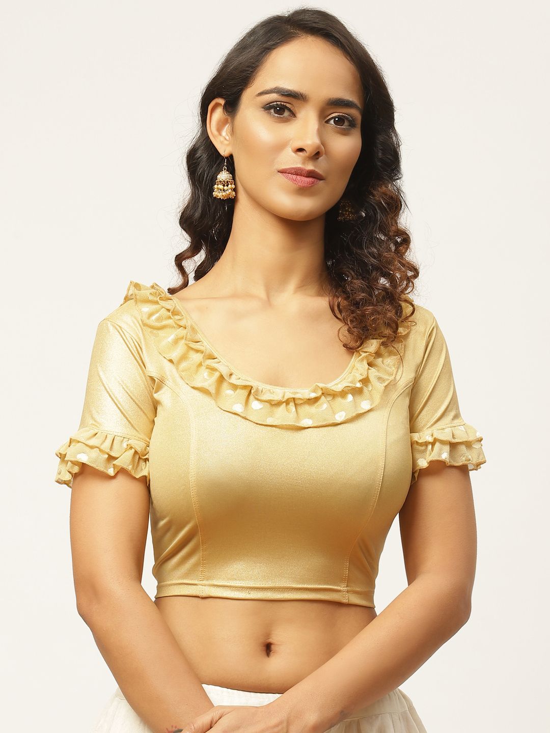 VASTRANAND Women Golden Solid Stretchable Saree Blouse Price in India