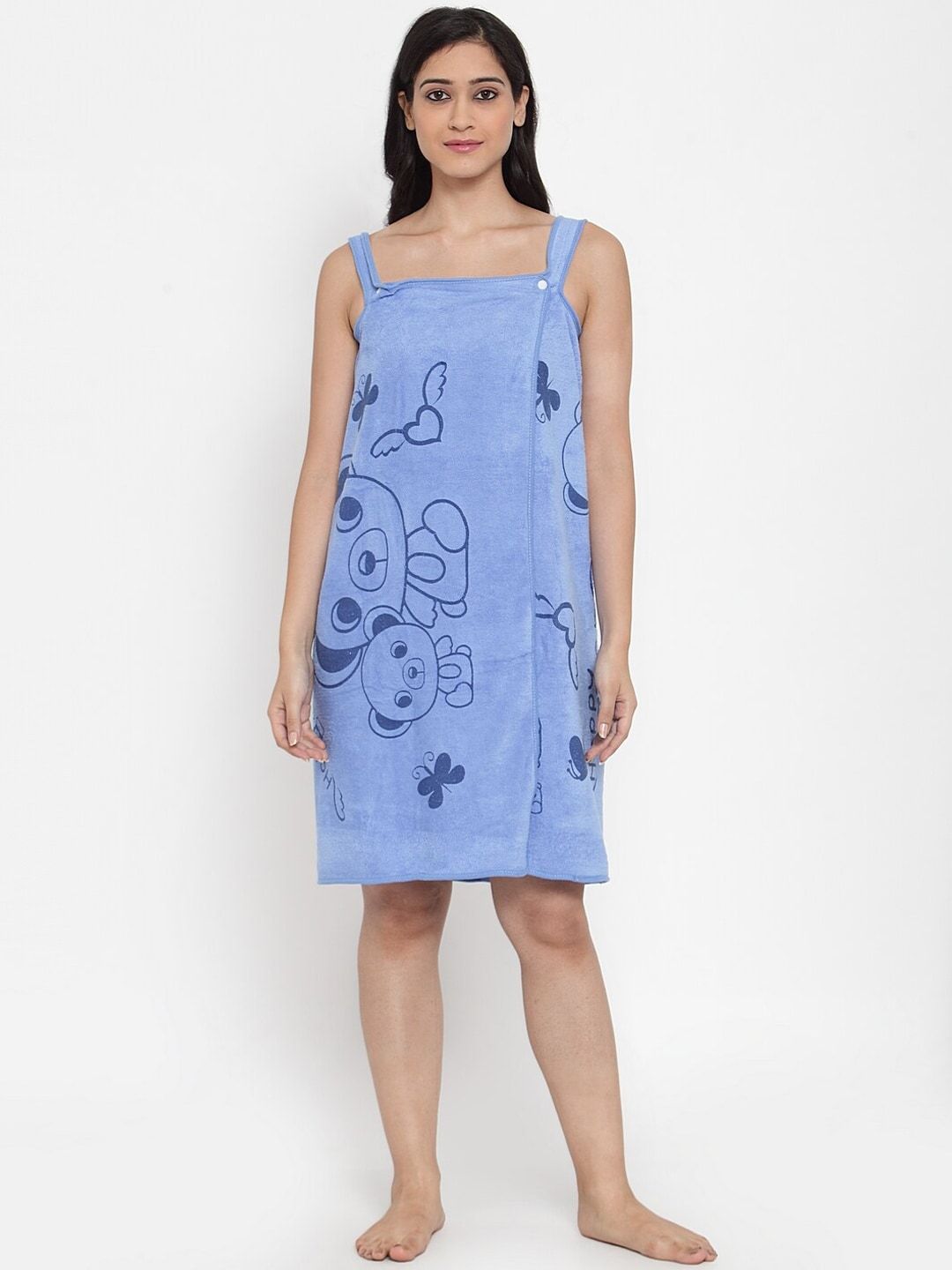HOSTA HOMES Blue Printed 400 GSM Wearable Towel