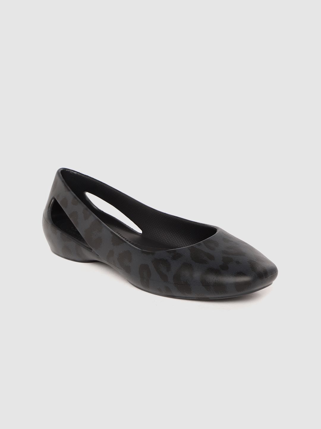 Crocs Women Charcoal Grey & Black Leopard Print Ballerinas with Cut-Outs