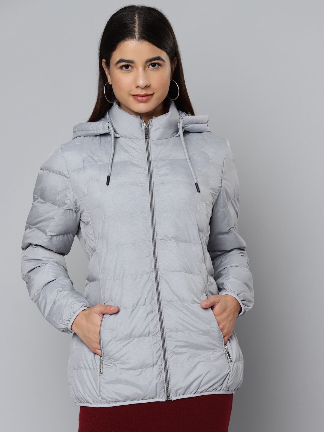 Fort Collins Women Grey Solid Hooded Padded Jacket Price in India