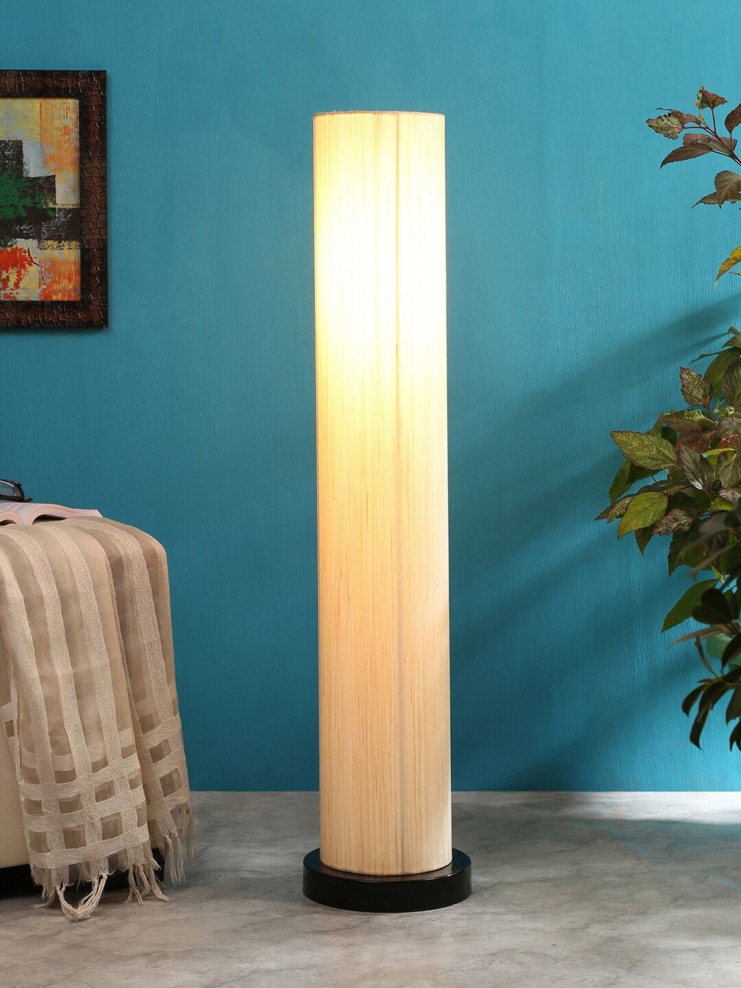 Devansh Cream-Coloured Solid Traditional Column Lamp Price in India