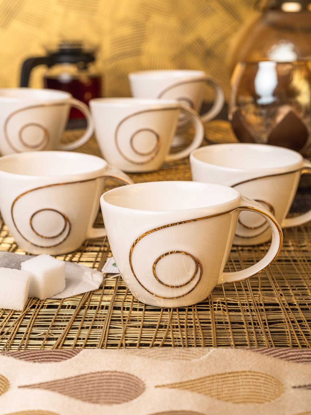 White Gold White & Gold-Toned Set Of 6 Printed Porcelain Cups Price in India
