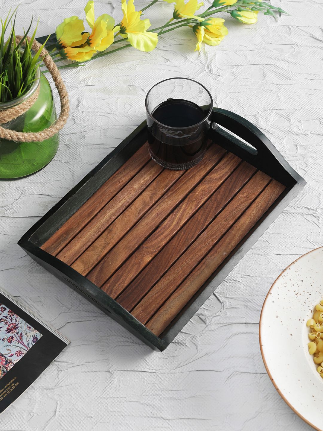 VarEesha Brown Hand-Made Sheesham Panels Serving Tray