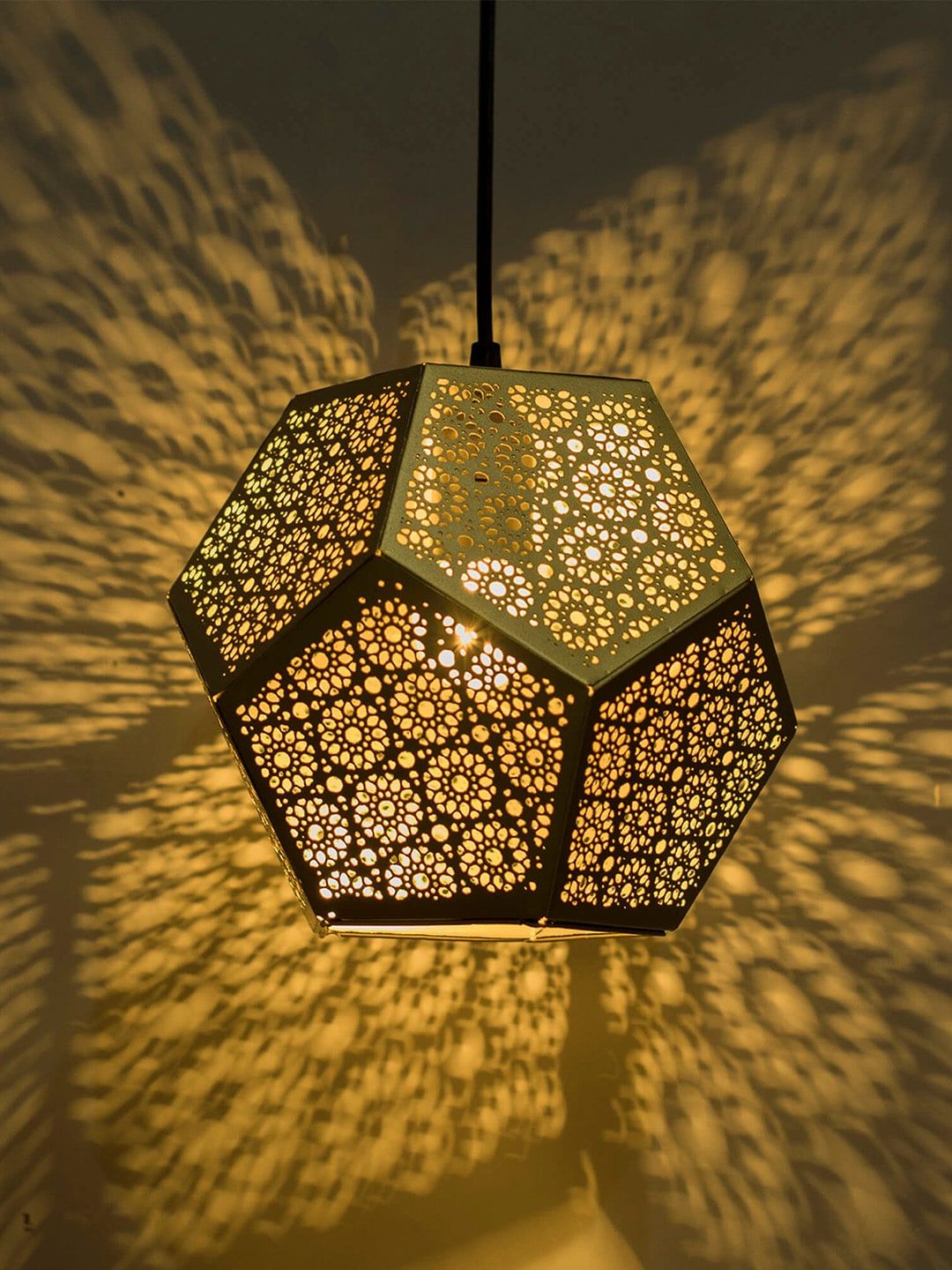 Homesake Gold-Toned Self Design Hexagon Moroccan Hanging Light Price in India